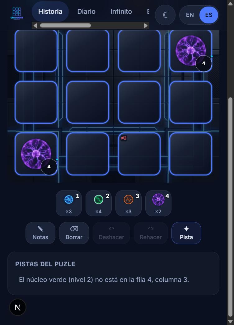 Tablero de Fable 5 en un móvil de 390 píxeles de ancho, con la paleta y los botones debajo de la rejilla