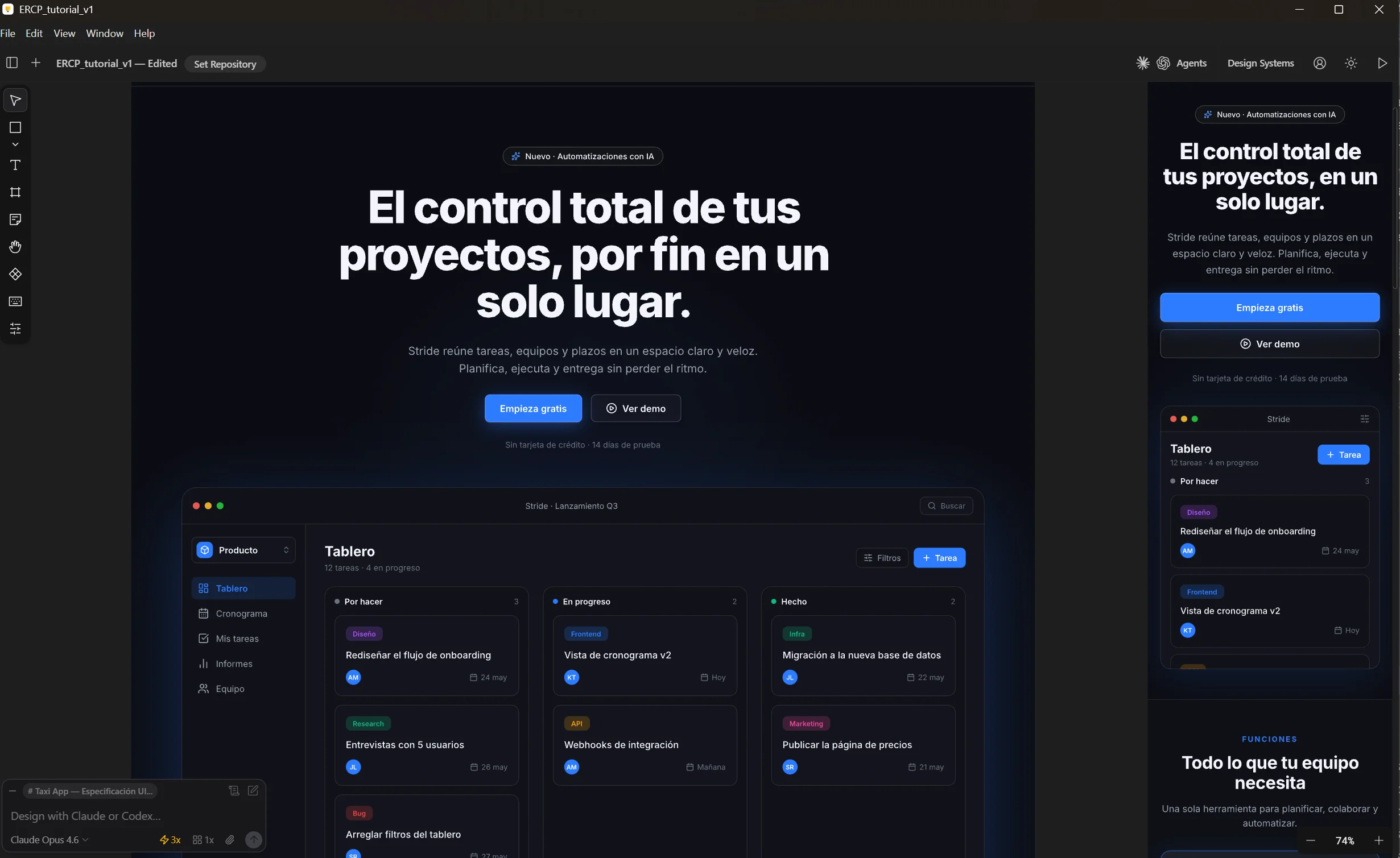Hero de la landing con ui-ux-pro-max